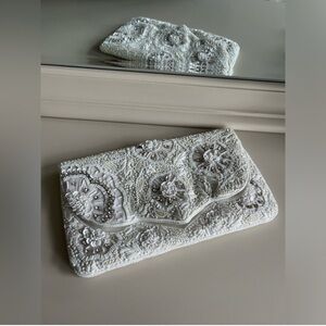 Elegant White Beaded Clutch